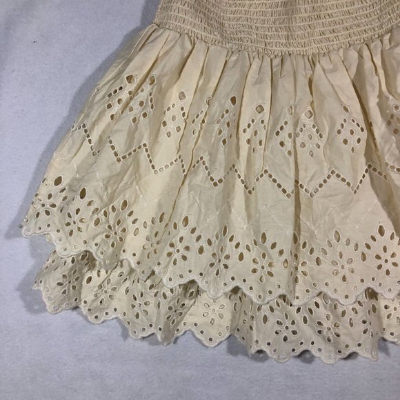 Zara Womens XS Tiered Eyelet Skirt 100% Cotton Cream Pale Yellow - Picture 3 of 14